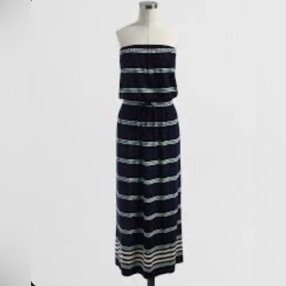 Striped Strapless Maxi Dress in Navy and Light Blue
